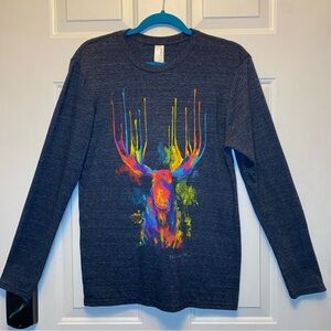 DUCK CO Bar Harbor Maine Moose Graphic Sz S Long Sleeve Heather Gray Tee Shirt